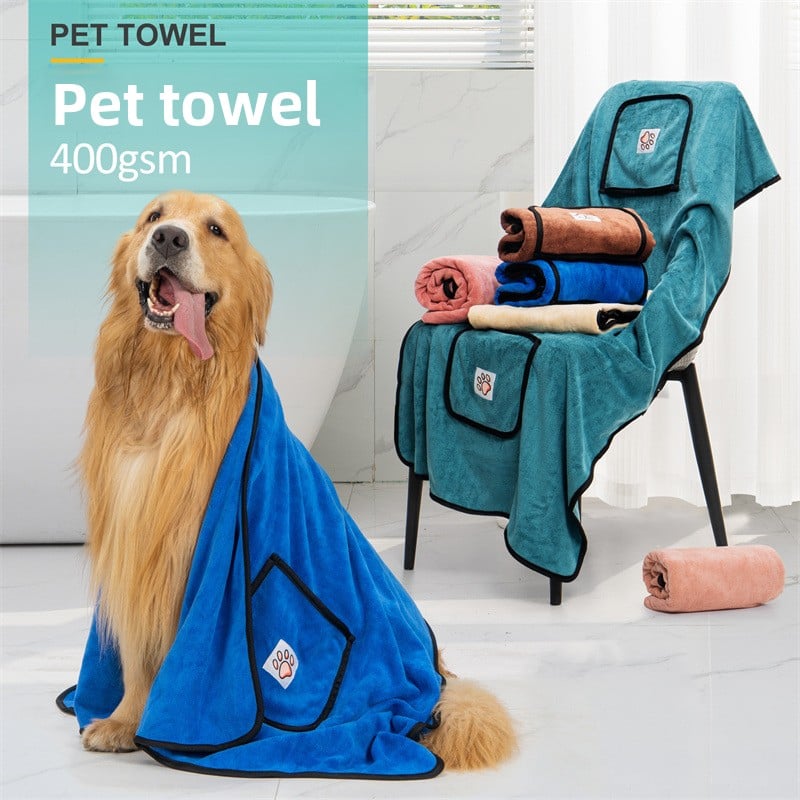 Super Absorbent Quick-Dry Dog Bath Towel Glove with Pockets