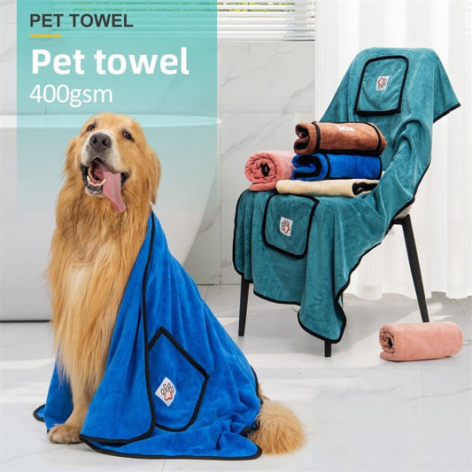 Super Absorbent Quick-Dry Dog Bath Towel Glove with Pockets